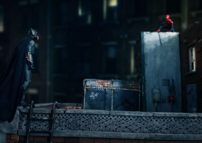 Batman and Spiderman in the dark - Jocoin Studios Rooftop diorama