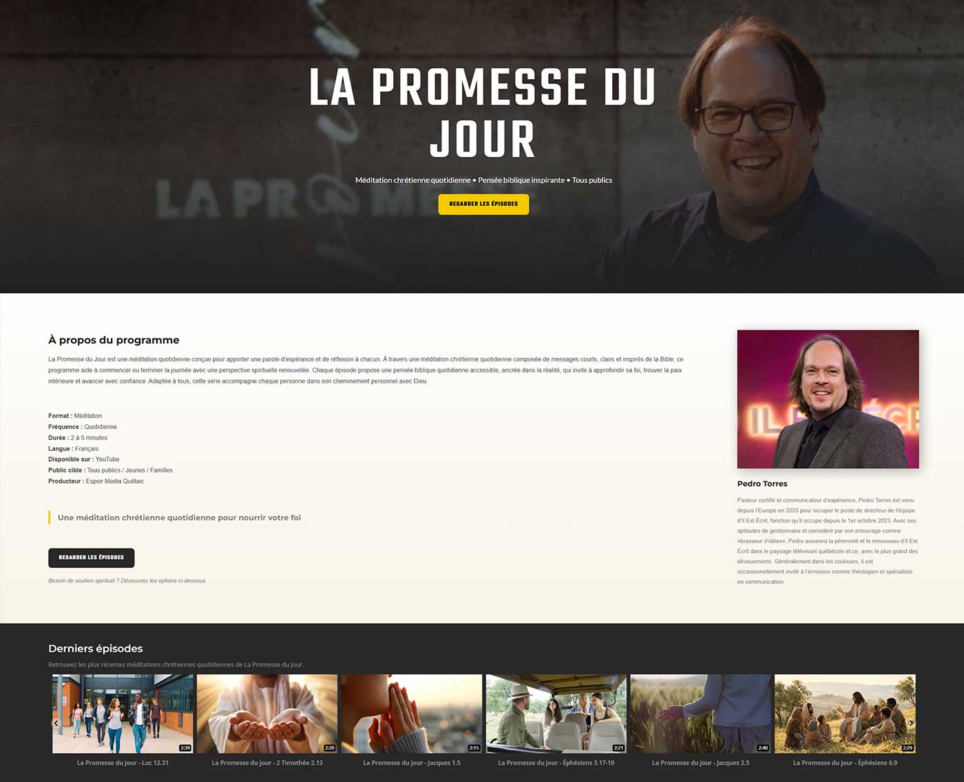 espoir-media-quebec-la-promese Espoir Media Christian program page with video content